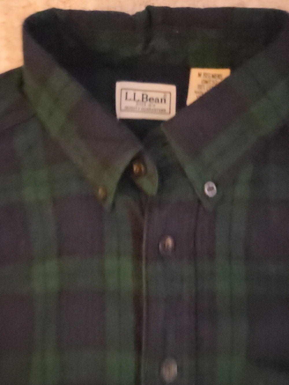 NWOT L.L. Bean Made in Canada Flannel Plaid Shirt Green Black Men's Size M Reg